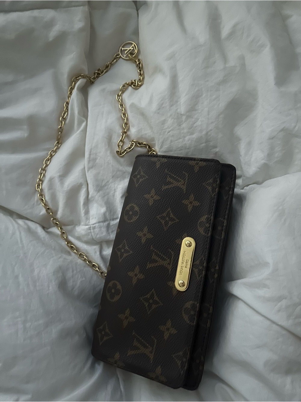 LV Designer Monogram Chain Crossbody Wallet - Brown